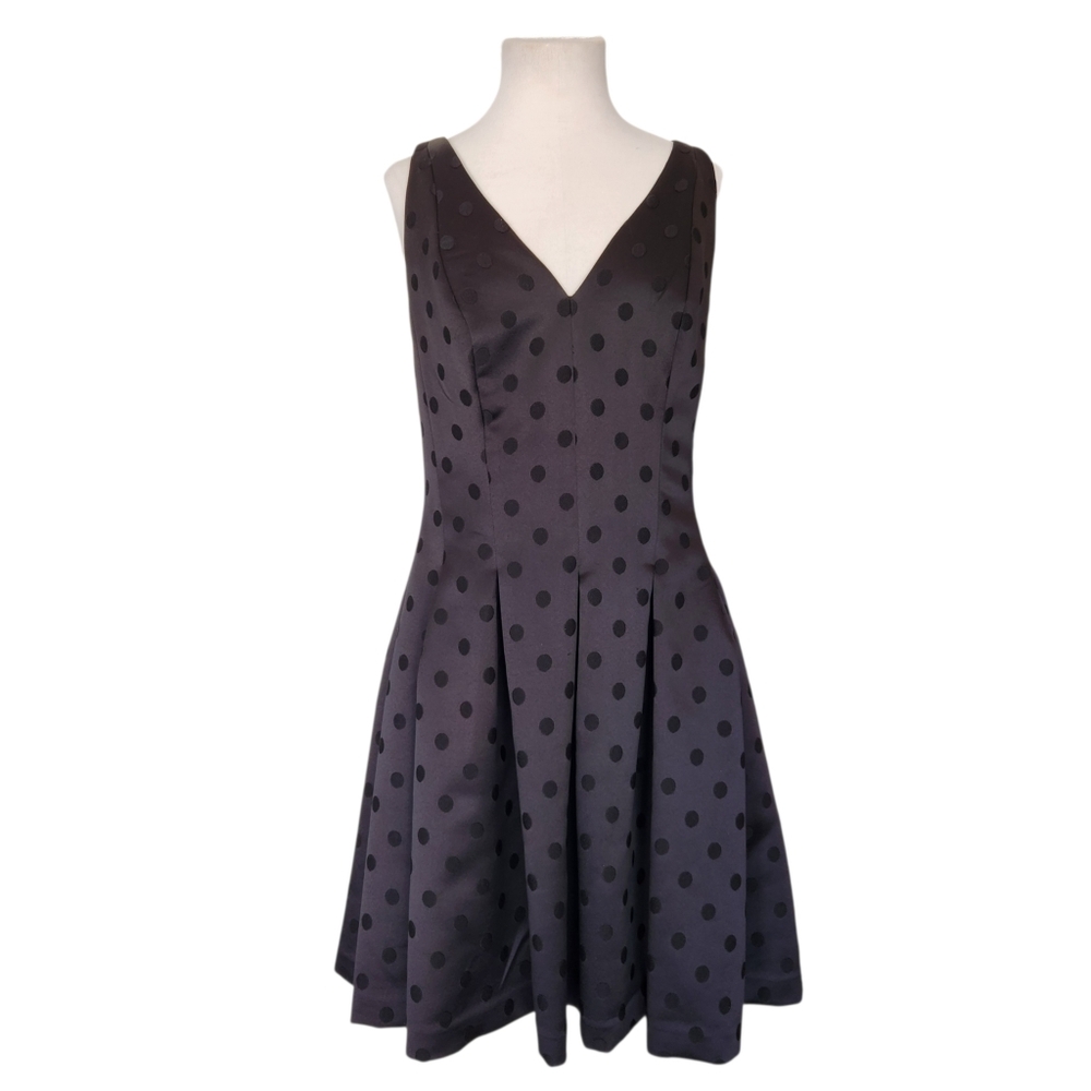 Lauren Ralph Lauren Polka Dot Print A- Line Cocktail Party Dress Black Sz 8 NWT